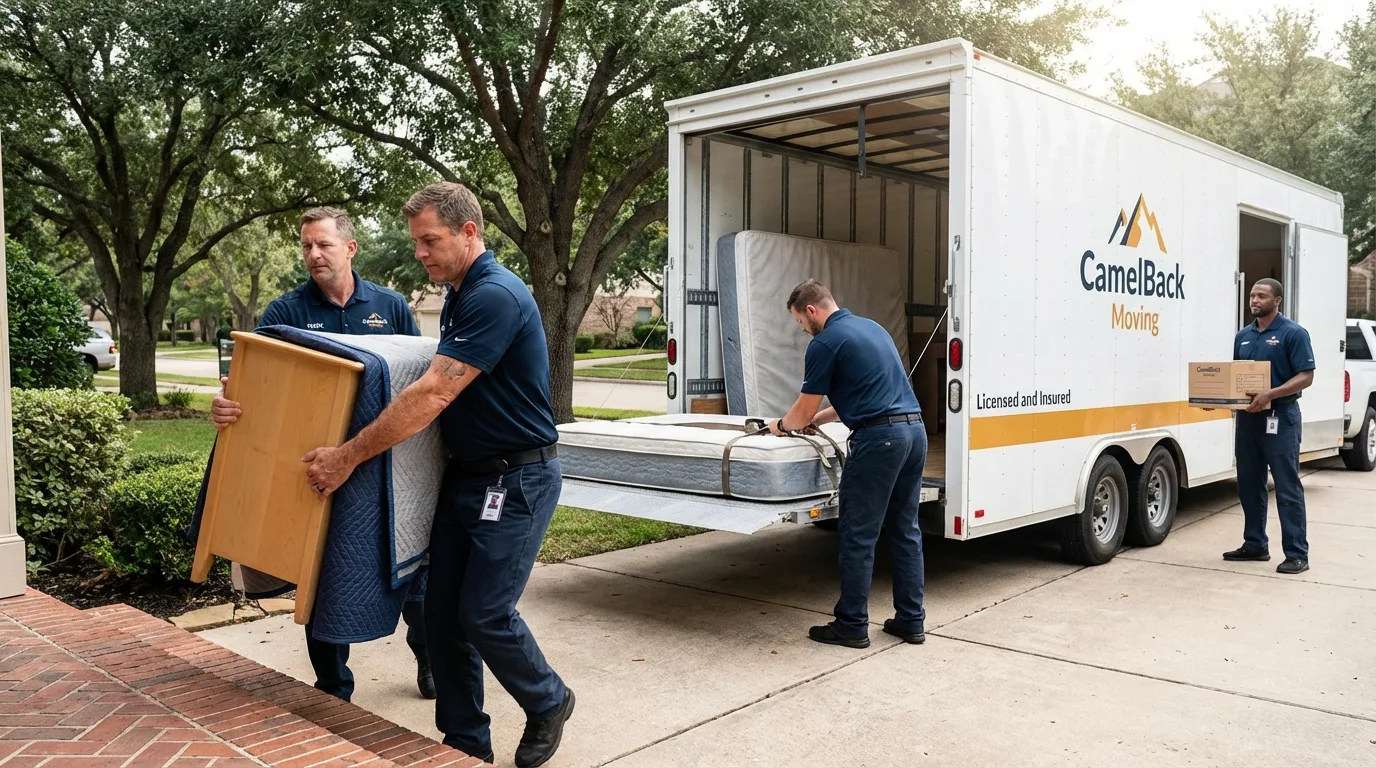 Crew loading residential truck for cross-state move from Sumiton, AL